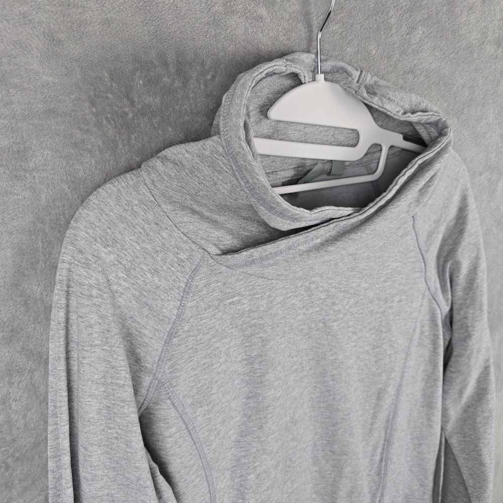 Athleta Womens Gray Cowl Neck Hoodie Thumbhole Pullover Sweatshirt Small RN54023